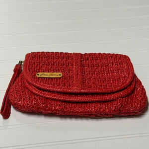 Vintage 1970’s Gloria Astor Sarne’ Red Straw Clutch
